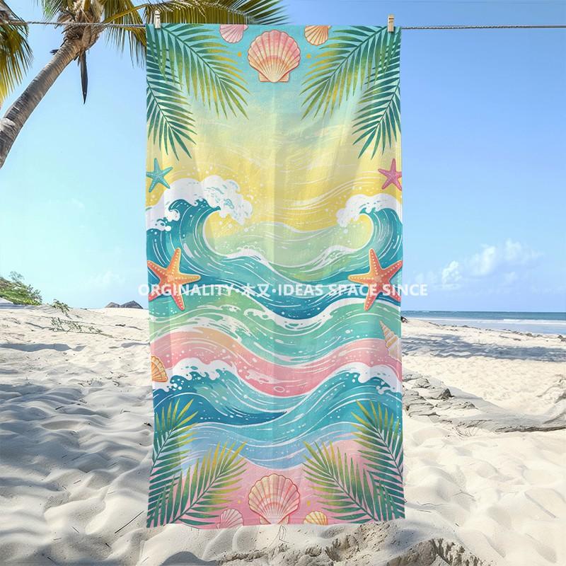 Tropical Ocean Wave Beach Towel Patterned Sunscreen And Windproof Suitable For Swimming Pool Camping Travel