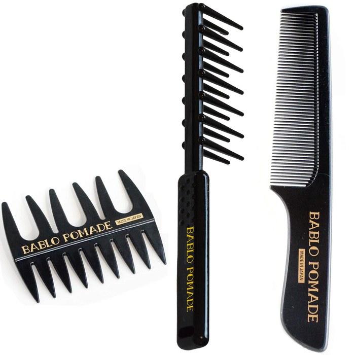 BABLO Pomade Jerk Comb Mesh Comb Original Comb 3-Piece Set for Men, Black (x3)
