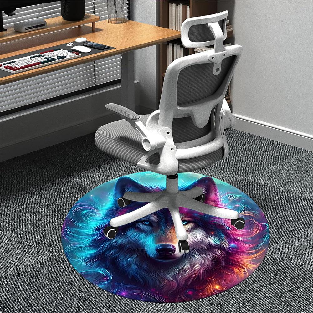 

1pc Wolf Galaxy Print Chair Carpet for Office Non-Slip, Machine Washable Rug for Office, Room - Holiday Decor, Machine Made yy251016089 80cm by 80cm