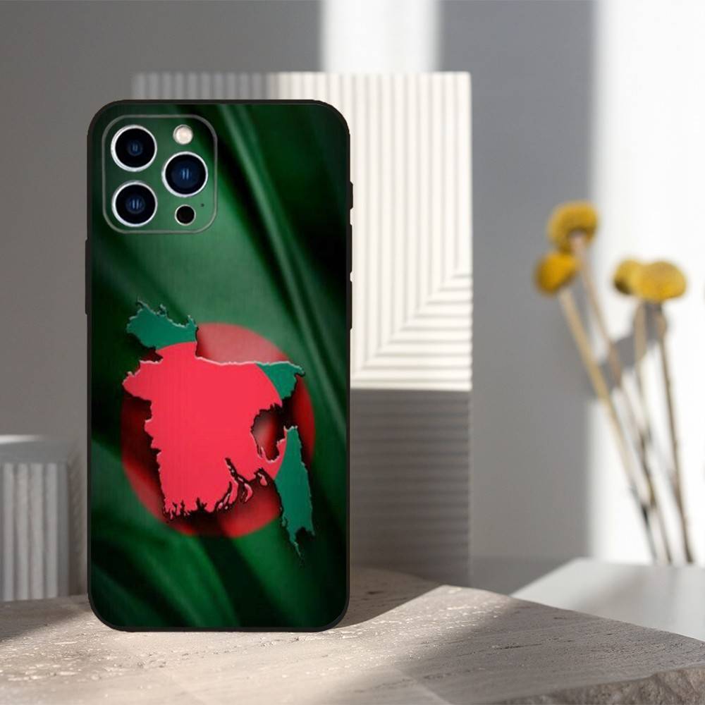 Hot B-Bangladesh Flag For iPhone 13,17,11,12,16,14,15,Plus,Pro Max,XS,X,XR,SE,Mini,8,7,Soft Silicone Black Phone Case