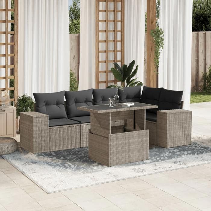 VidaXL Salon de jardin 6 pcs avec coussins gris clair résine tressée 3269152