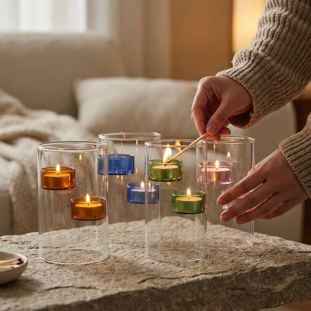 Romantic Glass Tealight Candle Holder Transparent Candle Cup Aromatherapy Holder  Home Decor