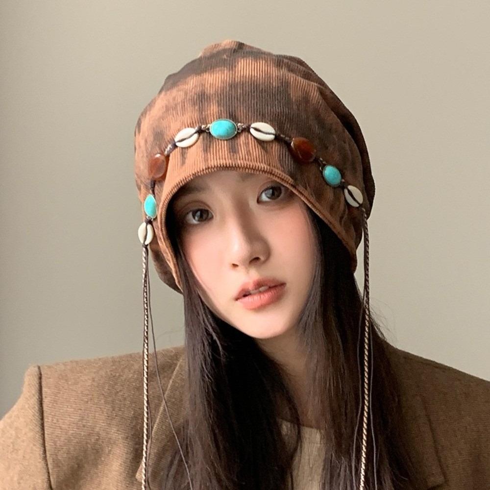 Korean Style Y2k Baggy Cap Beaded Decor Pullover Hats Vintage Beanies Cap  Women