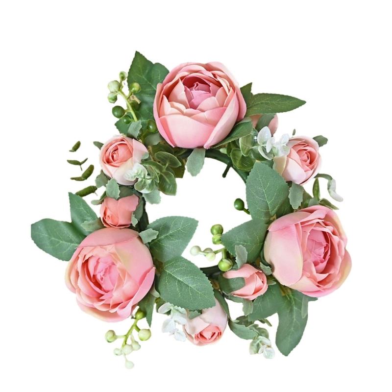 Artificial Rose Flower Candle Wreath Valentine's Day Candle Stand Rings for Pillars Wine Bottle Wedding Decoration