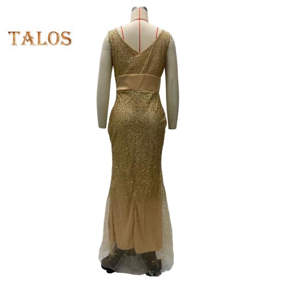 Ženy Večerní šaty Výstřih Síťovina Patchwork Flitr Bez rukávů Dělený lem Mořská panna Tvar Slim Fit Ples Party Banket Nevěsta Maxi šaty