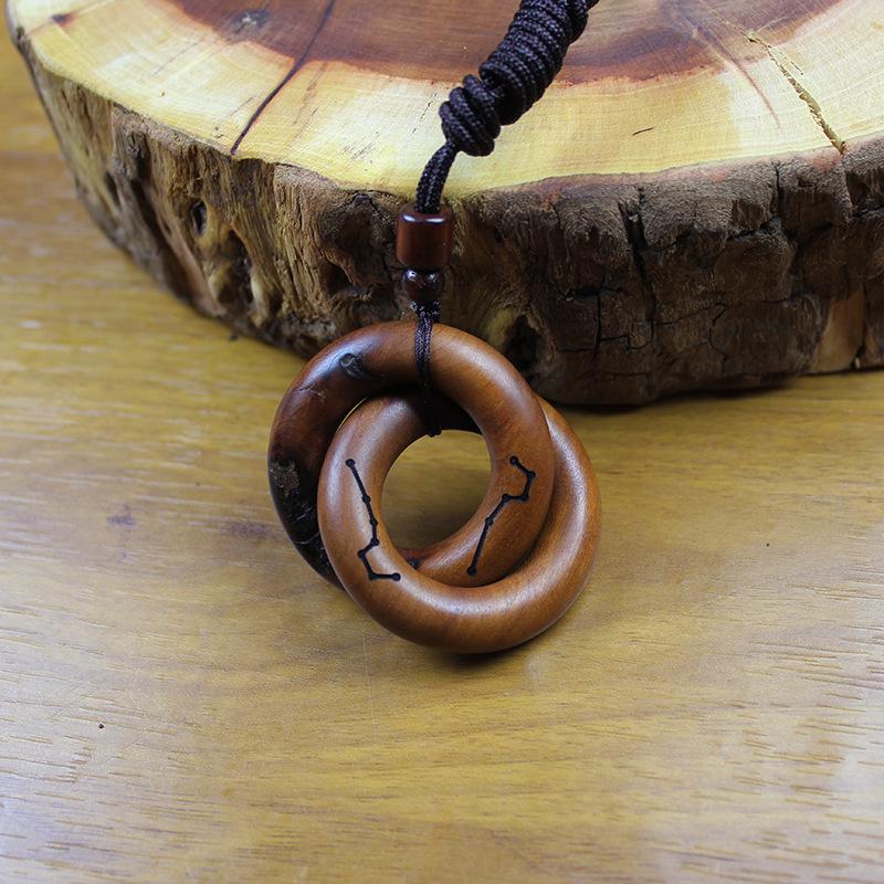 Natural Lightning-Struck Peach Wood Qiankun Circle Pendant: Handmade Yin Yang with Seven Stars Design