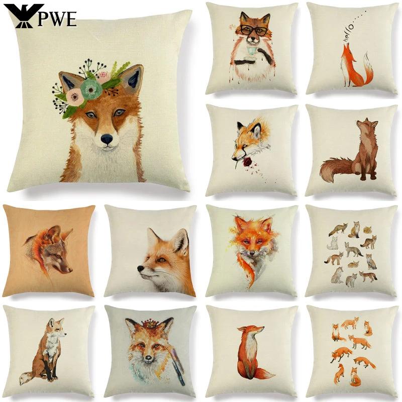 Lovely Fox Pattern Linen Pillow Cushion Cover Office Living Room Bedroom Sofa Car Decorative Pillowcase 45*45cm