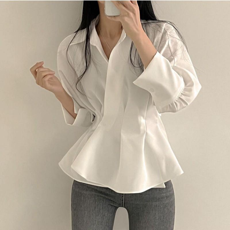 2023 Retro Waist-Hugging Skirt & Chic Ruffle Long Sleeve Shirt