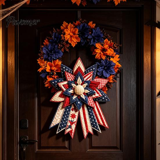 Rustic Farmhouse Home Decor Large Patchwork DIY Sewing Kit, Quilted Fabric Craft Set, Beginner Friendly Needlework Handmade Door Decoration Wreath for