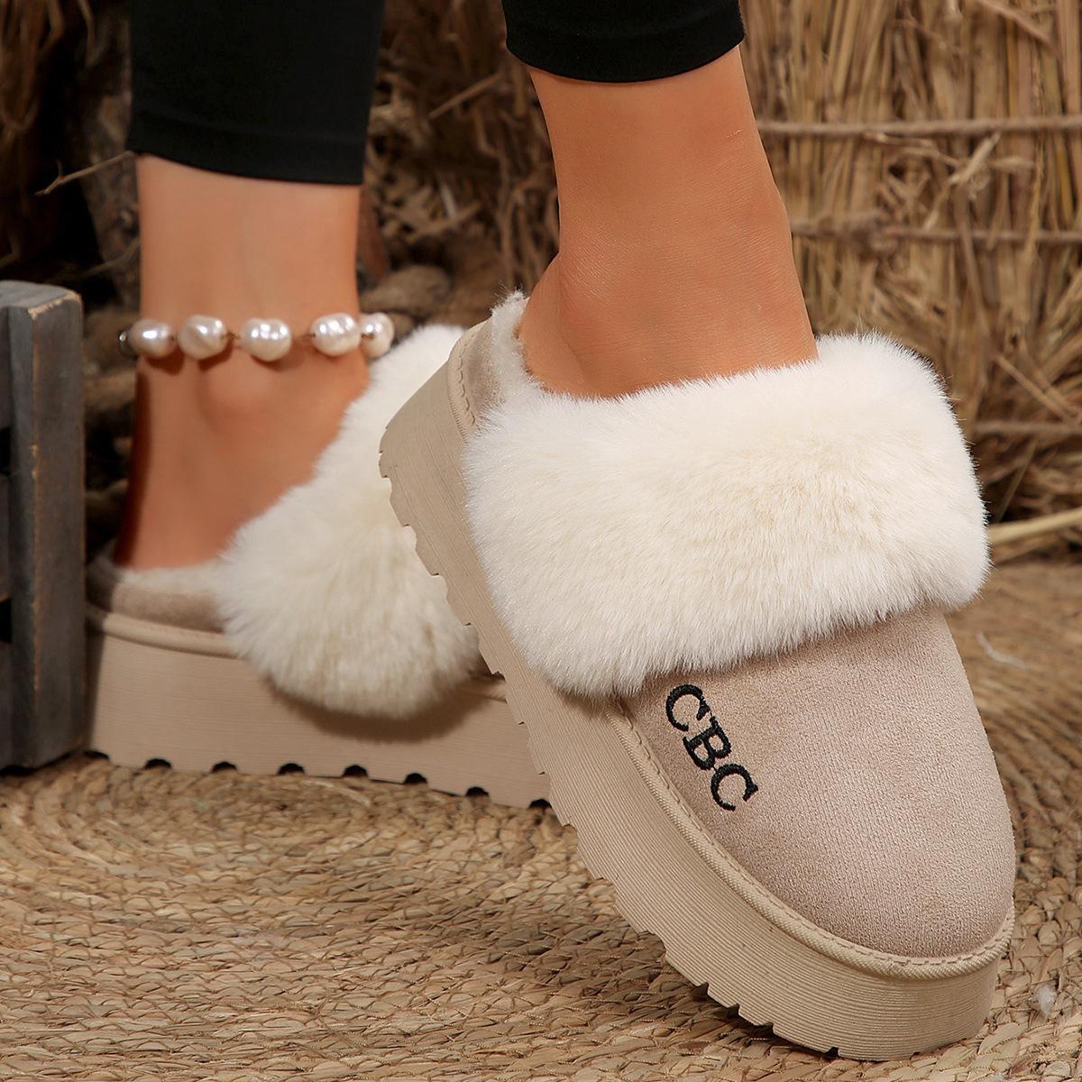 

2024 winter new outer wear warm fluffy half-tray snow boots thick-soled high-end women s cotton slippers 41
