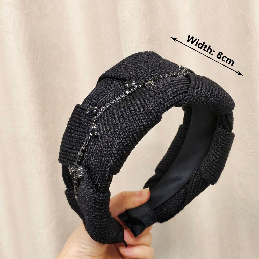 Knitted Fabric Wide Headband Wide Width Rhinestone Headband Stylish Retro Hair Hoop Daily Wear