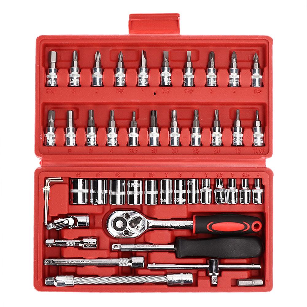 

46шт. Набор торцевых ключей 14 дюймов, метрический храповой механизм для ремонта автомобилей в гараже