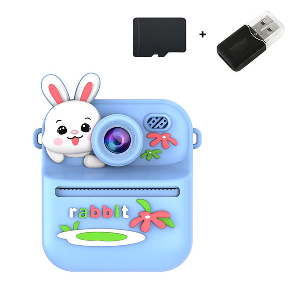 

S1 2.4 Inch IPS Screen Kids Camera Instant Print Digital Camera Dual Lens HD Video Recorder with 32GB Card+Card Reader Blue Rabbit