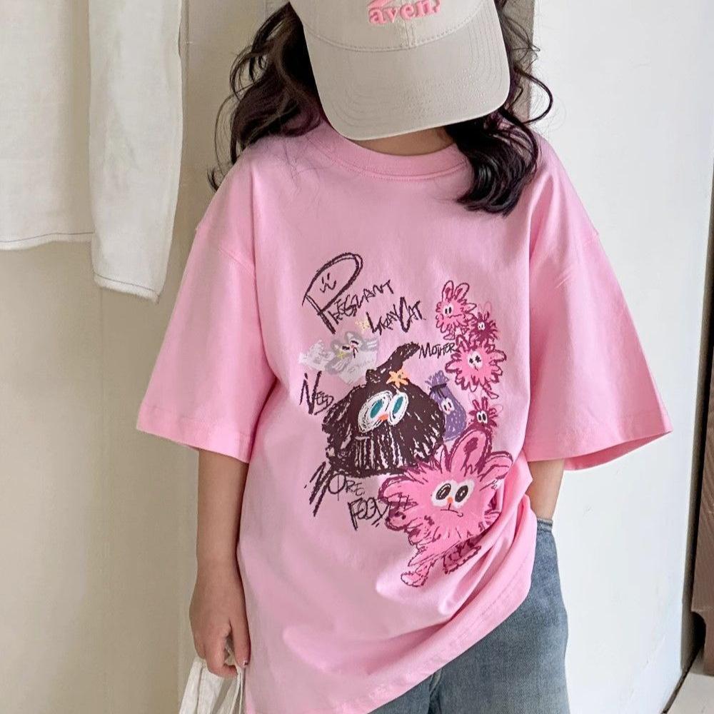 Pure Cotton Girls' Short-Sleeve Children'S Clothing Summer T-Shirt New Stylish Top For Older Girls In Summer
