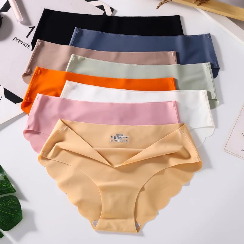 Set Seamless Silk Briefs Sexy Panties For Women Mid Waist Comfortable Girl Silk Panty Female Underpants Woman Lingerie M-Xl