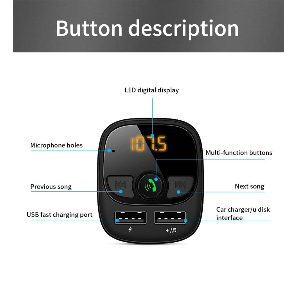 Car Mp3 Player Bluetooth 5.4 FM Transmitter Car Charger Adapter Dual USB Support TF Card & U Disk Hands-Free Call