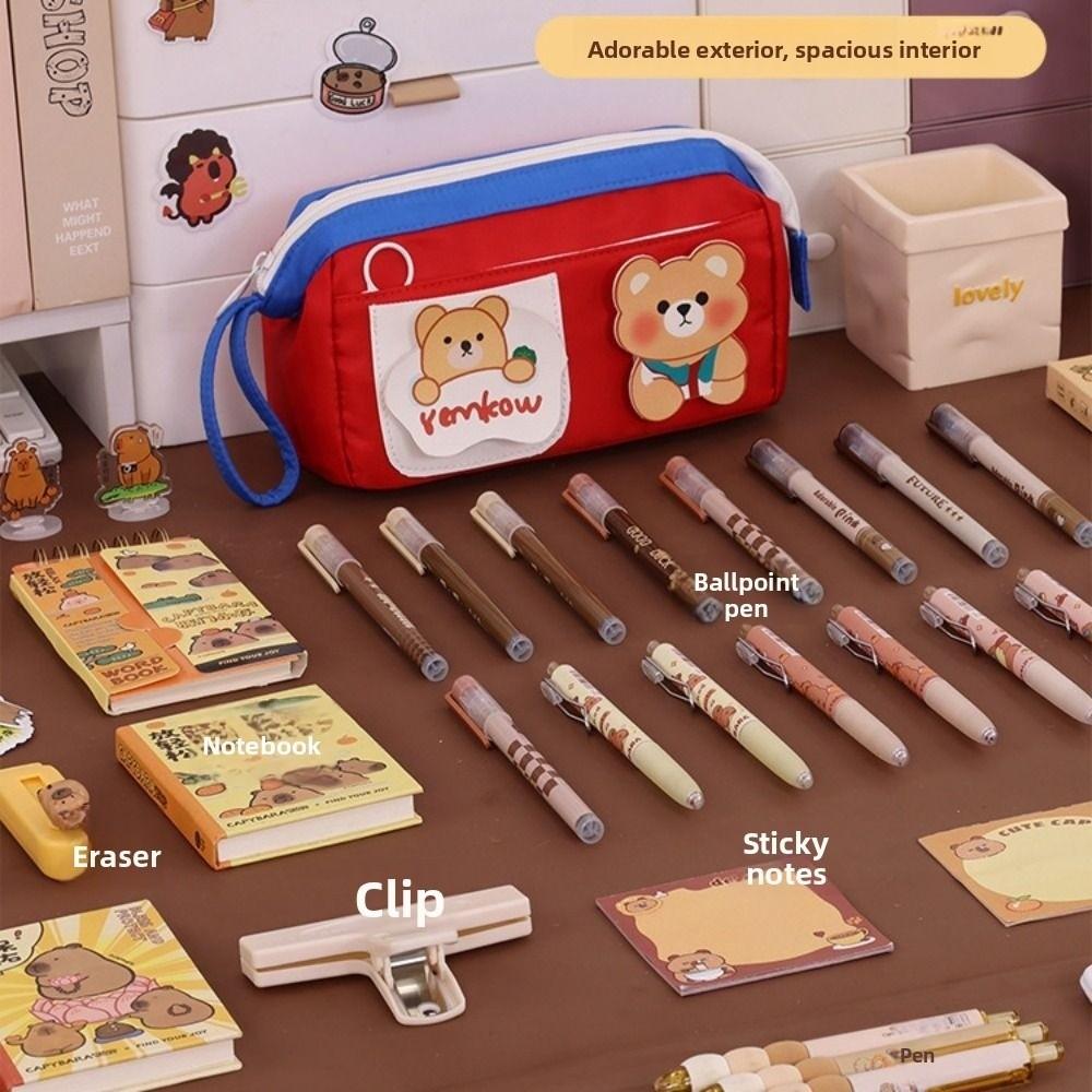 High Aesthetic Value Bear Pencil Case Large Size School Stationery Bag  Makeup Storage