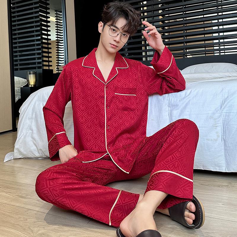 Jarní a podzimní korejské kardiganové pyžamo z ledového hedvábí pro páry