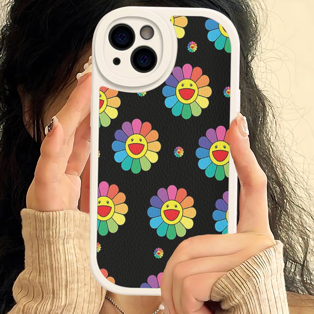 

T-Takashi M-Murakami For IPhone 16 15 14 13 12 11 Pro Max Plus Leather Phone Cover iPhone 16pro max