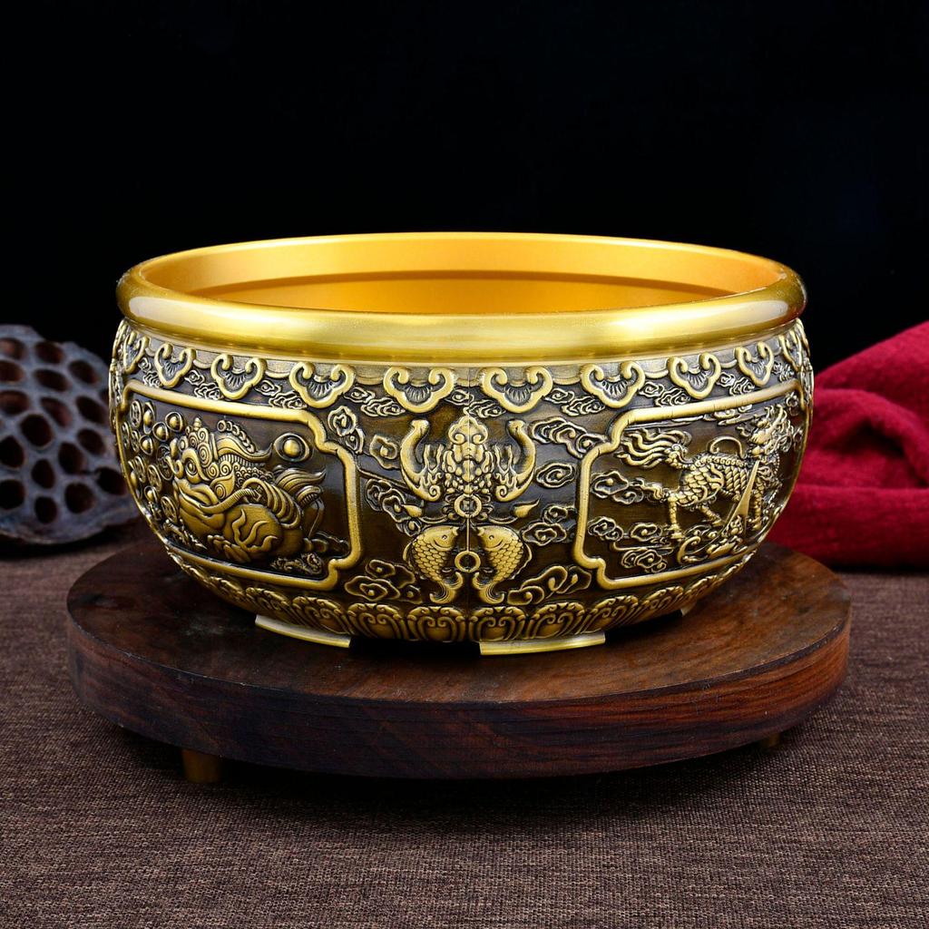 Brass Treasure Bowl Incense Burner - Eight Treasures Wealth-Attracting Home Decor Chinese Craft
