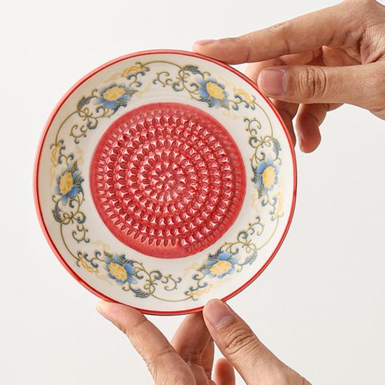 Ceramic Garlic Grinder Plate Bowl, Manual Ginger Fruit Zester Grater Dish, All-in-One Prep Mixing Serving Tray, Modern Minimalist Kitchen Tool