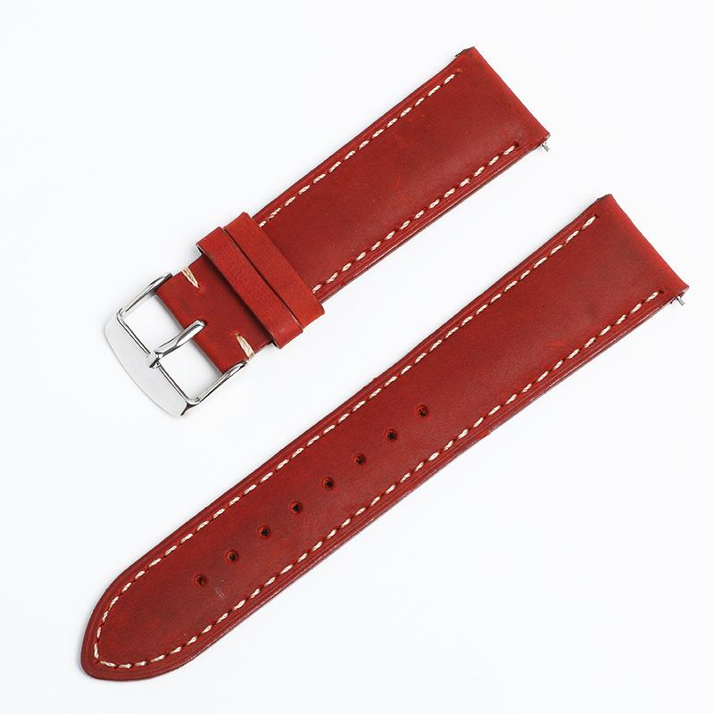 Crazy Horse First Layer Cowhide Strap Men's and Women's Leather Universal Quick-release Ear for 14/16/18/20/22/24 M