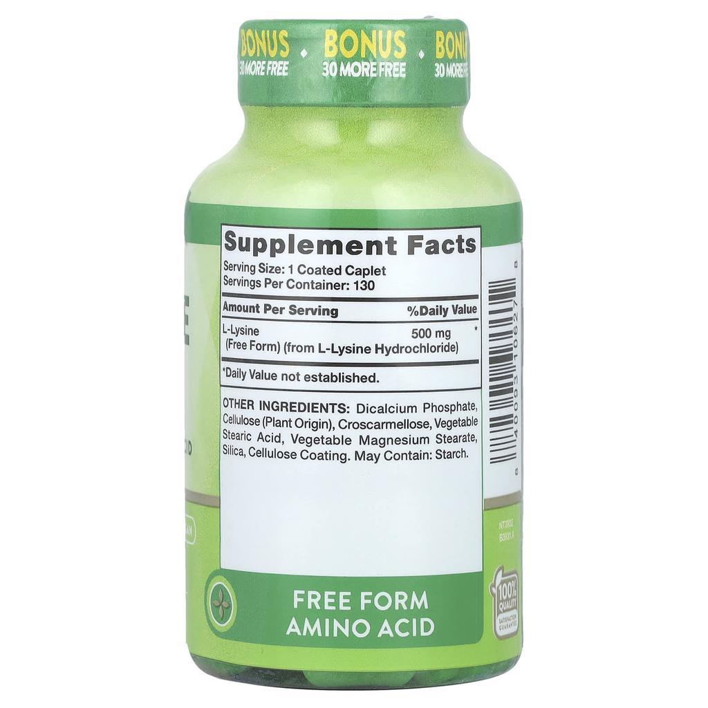Nature'S Truth, L-Lysine, 500Mg, Coated Tablets 130 Tablets