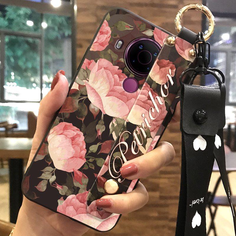 Back Cover Anti-dust Phone Case For Nokia 5.4 Wrist Strap Anti-knock Kickstand Shockproof Wristband Flower Phone Holder
