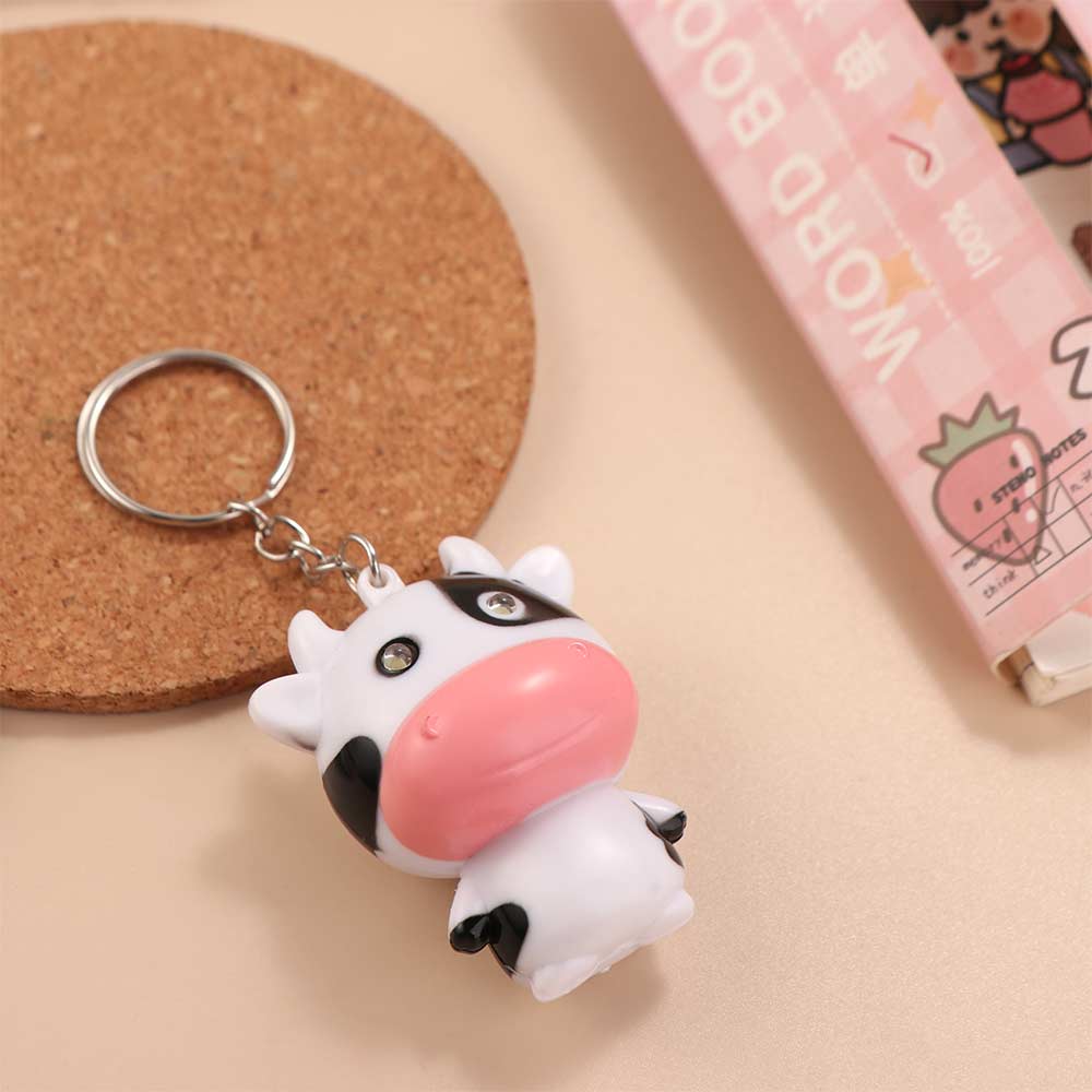 Hanging Light Up Cow Key Ring Mini Press Fidget Cow Toy Funny LED Eyes Cow Pendant Luggage Hanging