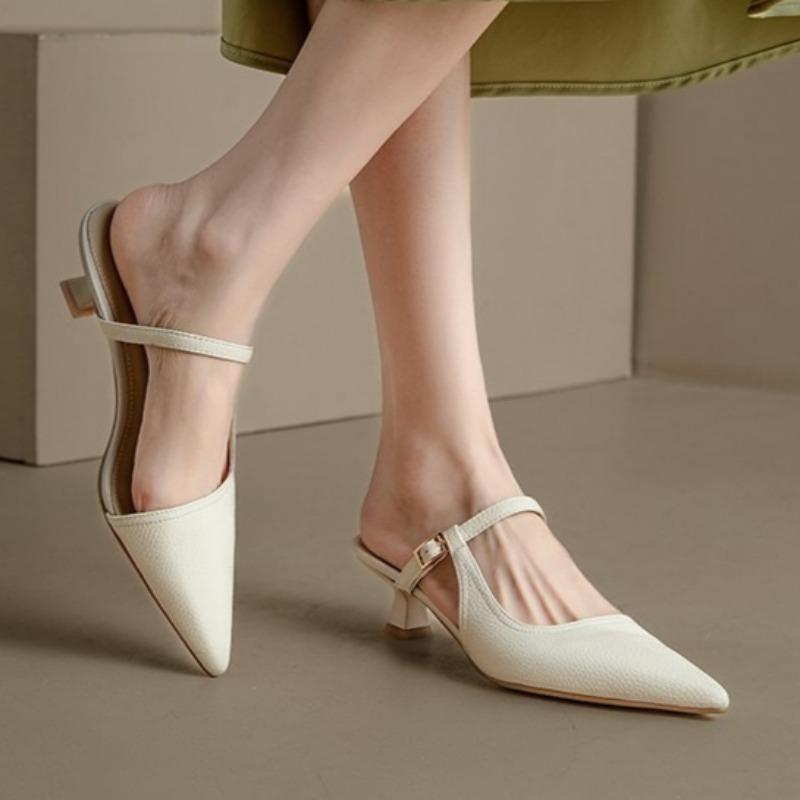 Fashion Women Slippers Pointed Toe Heeled Sandals Loafers Shoes Woman Mules Summer 2025 Trend Soft Leather Elegant Dress Mujer Slides