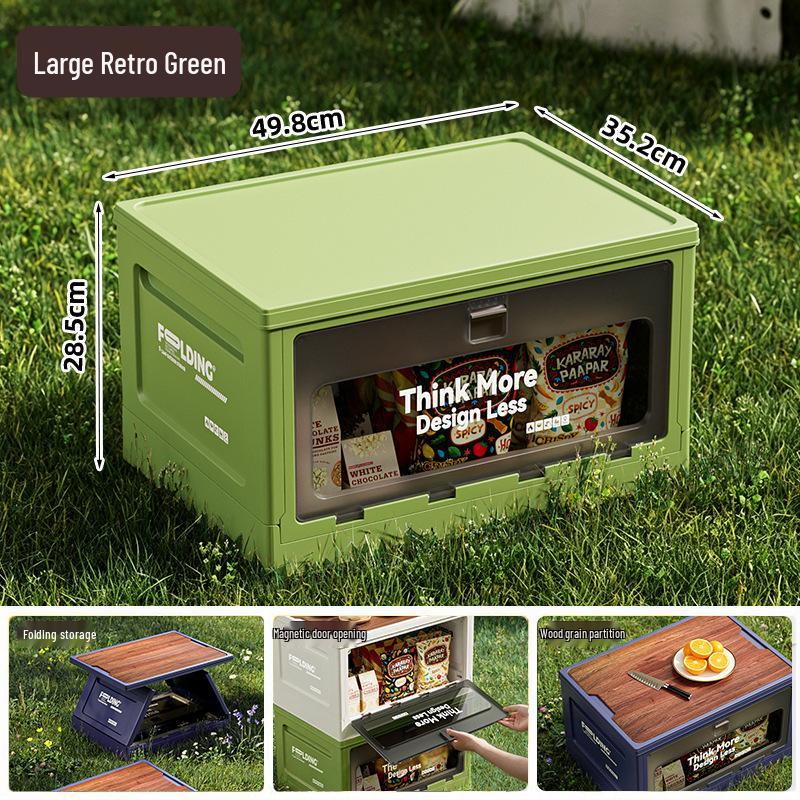Extra Large Outdoor Storage Box: Side-Opening, Wood Lid, Foldable Camping & Car Trunk Organizer