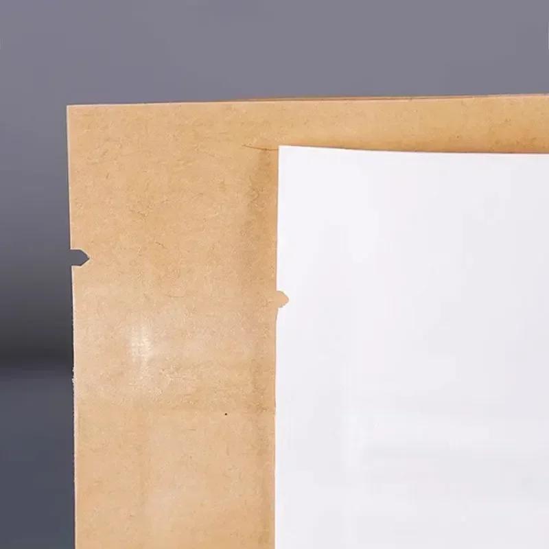 50pcs Widen Side Seal Kraft Paper with Matte Window Stand Up Bag Tea Nut Seal Up Package Bags Moisture-proof Zipper Show Pouch
