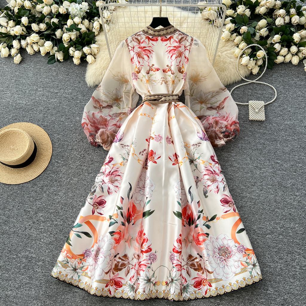 Rochie de seară elegantă vintage cu imprimeu de plasă pentru femei, rochie lungă de petrecere, casual și chic, pentru festival, Franța, nou