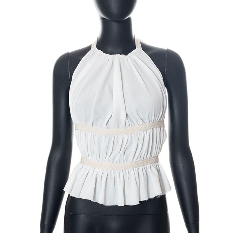 Sleeveless Halter Waistcoat with Neck Strap Halterneck Tied Spaghetti-Strap Vest