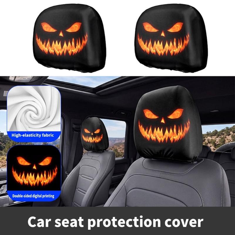 Stretch Car Headrest Cover Set 2 Pack, Visual Cabin Covers for Dust Care and Horror Theme Vehicle Decoration Update