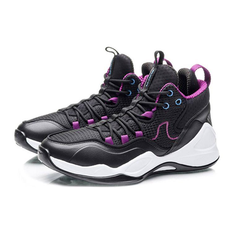 Li-Ning Durable Breathable Mid-Top Basketball Shoes Men Sneakers Black Purple ABAP093-2