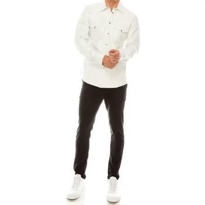 AL KHALID Full Sleeve Stylish Handmade White Men's Genuine Lambskin Soft Leather Shirt