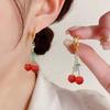Fashion Light Luxury Sweet Red Cherry Earrings Women's Explosive Design Sense Temperament Ear Buckle Foreign Style Versatile Tide Earrings