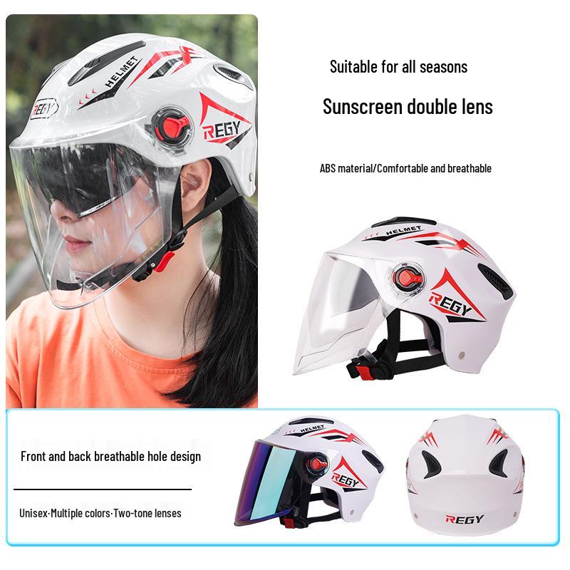 Dual-Lens Electric Vehicle Helmet for All Seasons - Unisex