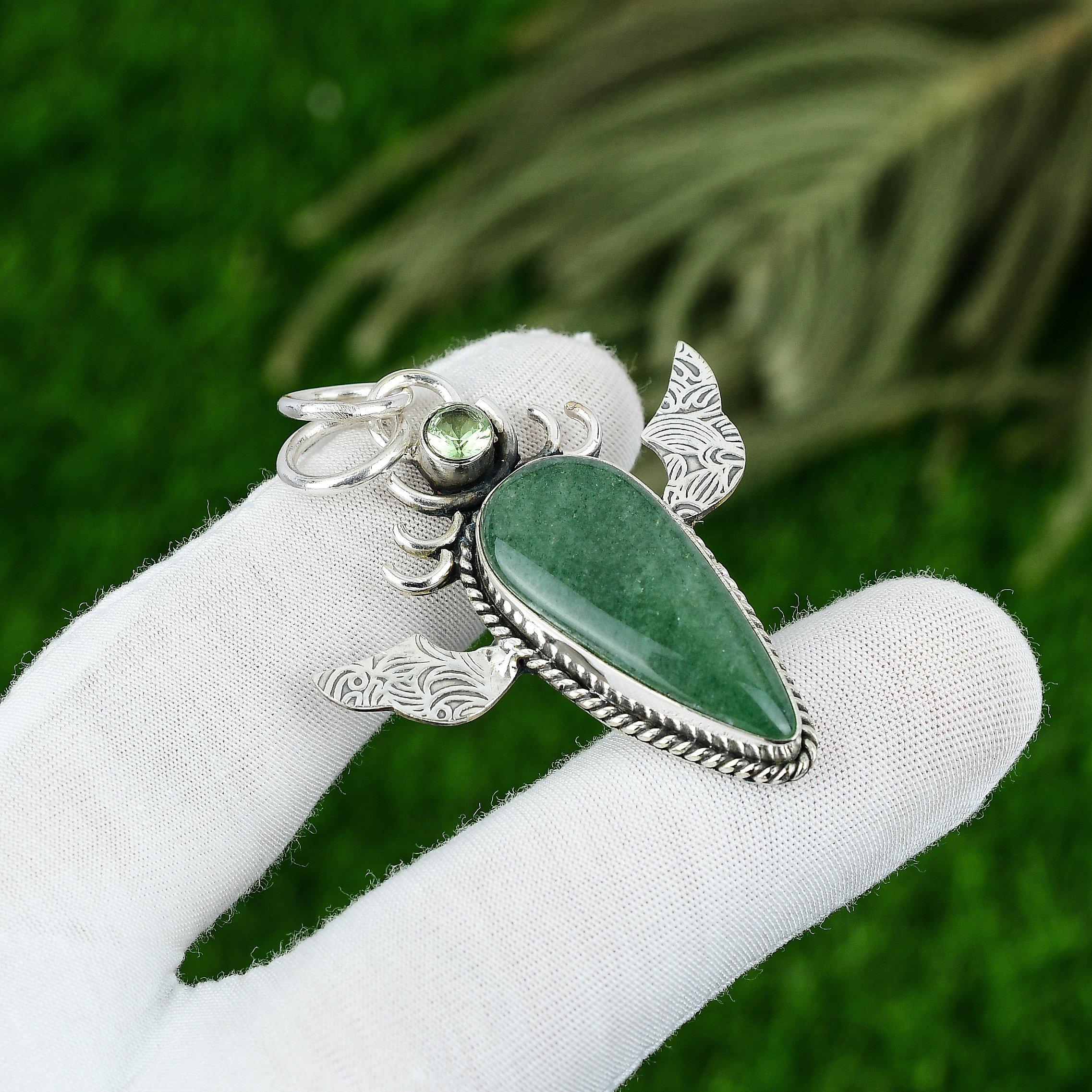 

Серебро 925 пробы Камень Зеленый Авантюрин Цаворит Безель Подвеска для жены Ювелирные изделия