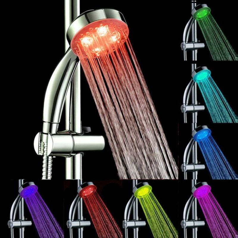 Rainbow LED Shower Head 7 Color Light Up Water Power Bathroom Handheld Sprayer