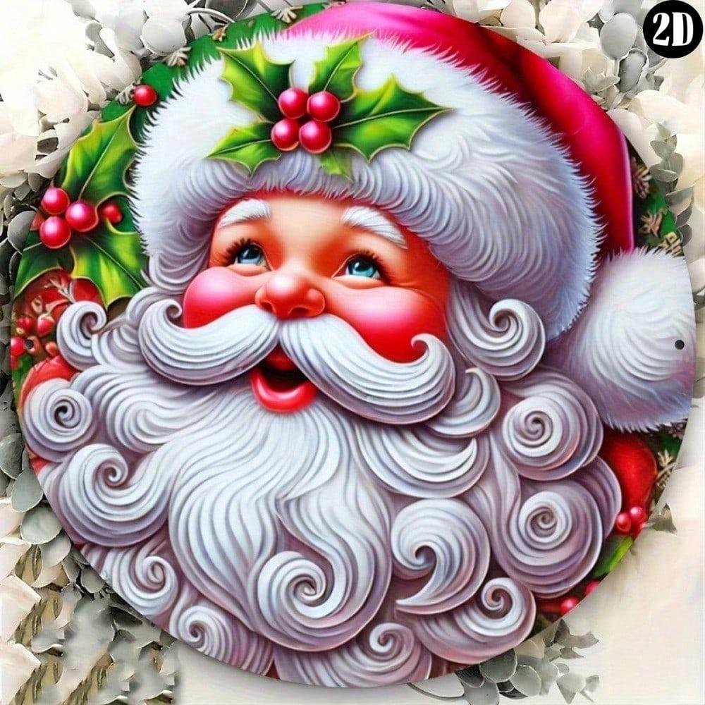 Vintage Pink Santa Christmas Metal Sign 7.87 Inch Holiday Wall Decor