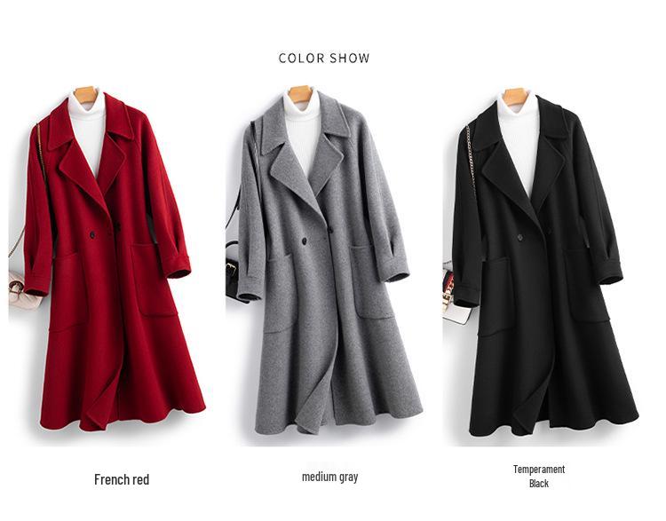 Ankola Extra Long Slim Fit Red Wool Coat - Women's Hepburn Style