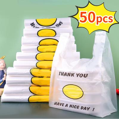 50 יחידות שקיות פלסטיק ביצוע שקיות קמעונאות סופרמרקט מצרכים קניות ידית מזון אריזת אחסון בית אביזרי מטבח