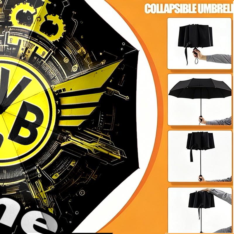 Custom Name Personalized Borussia Dortmund Print Umbrella, Auto Open Close, 8‑Rib Sturdy Frame, Commute Camping Hiking Use, Birthday Gift