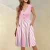 Women's Sleeveless Casual Vacation Loose Swing Geometric Button Midi Dress With Pockets