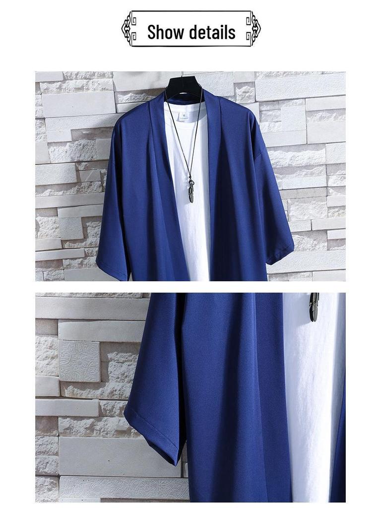 2025 Summer Men's Ice Silk Sun Protection Dao Robe Hanfu: Casual Seven-Sleeve Cardigan Jacket