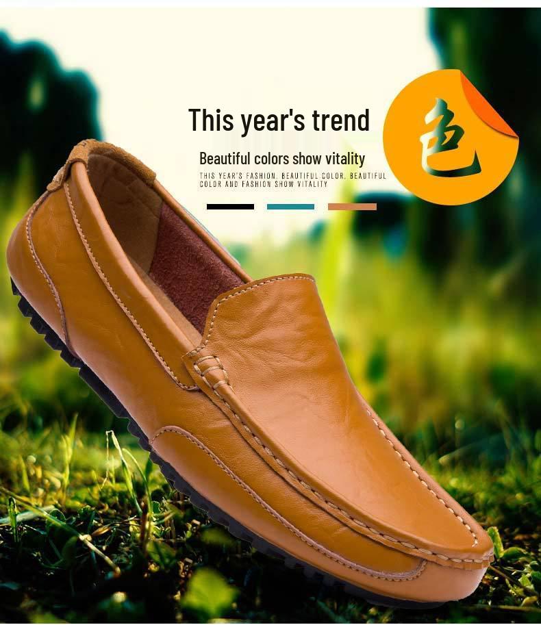 Pánské letní prodyšné kožené nazouvací mokasíny - Vykrajované, Všestranné, Nadměrné velikosti, Měkká podrážka