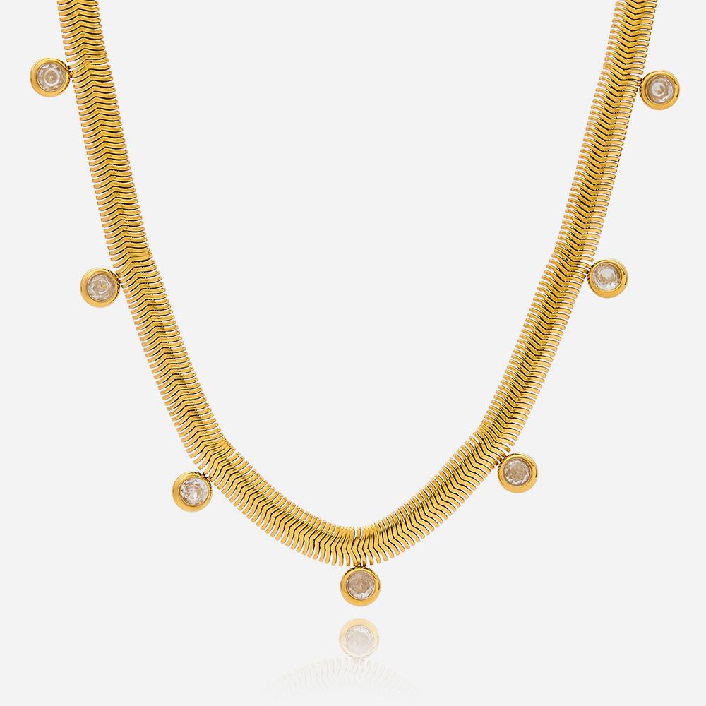 Design Classic Style 18K Gold with White Zircon Pendant Snake Bone Chain Necklace Jewelry