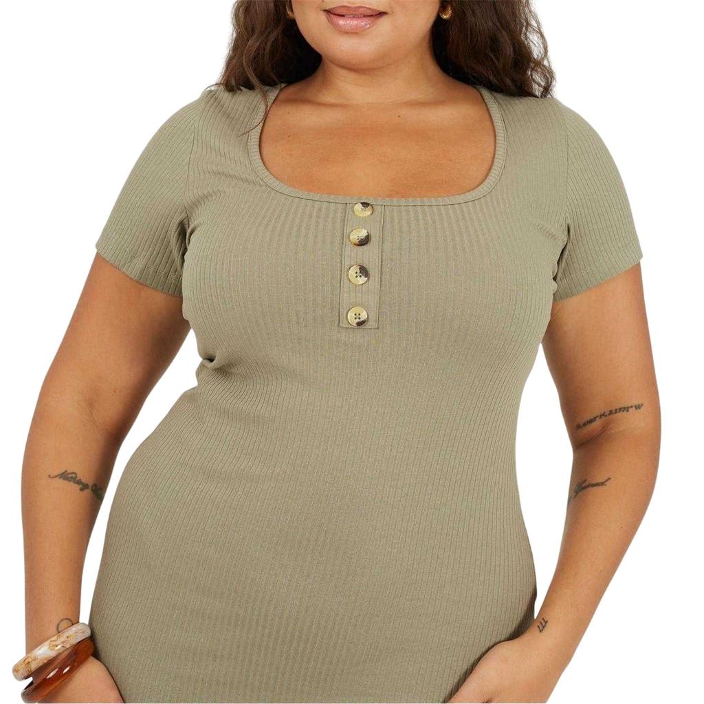 Brave Soul Womens/Ladies Square Neck Plus Short-Sleeved Mini Dress